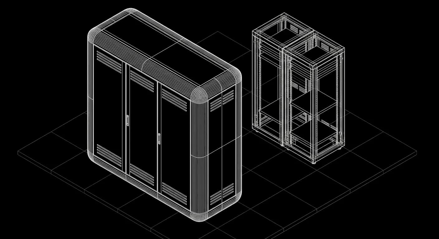 Isometric wireframe illustration comparing VerticalAI and Retell AI