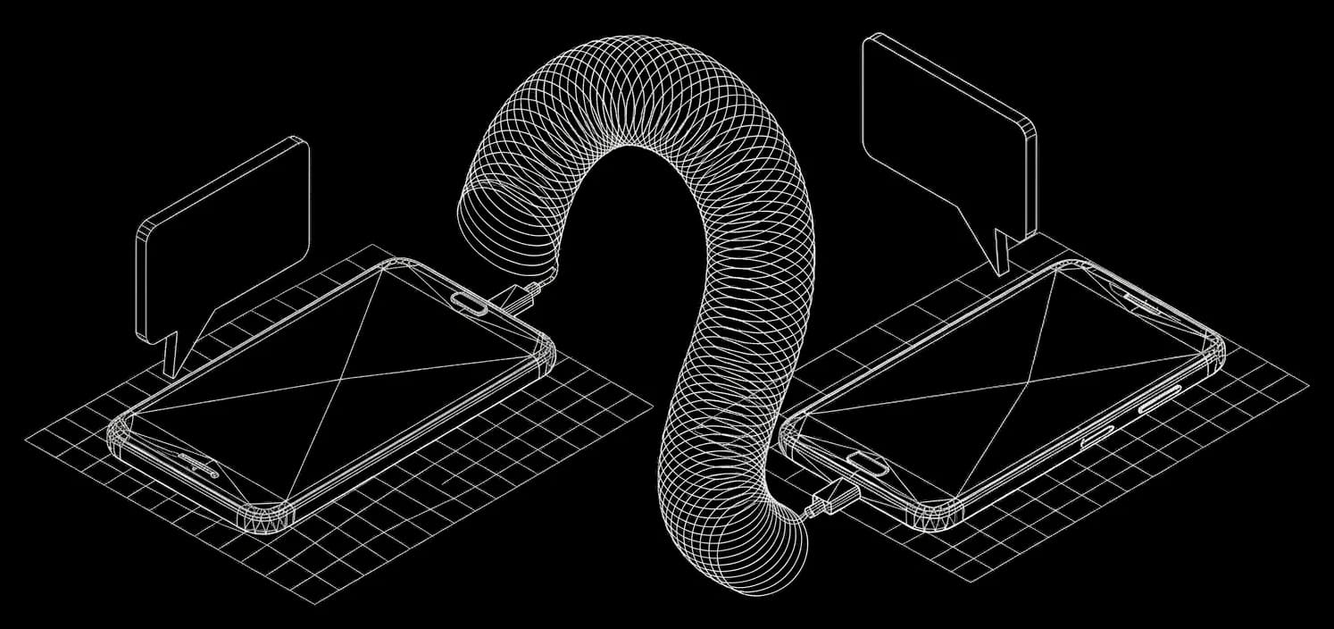 Isometric wireframe illustration for Call Transfer