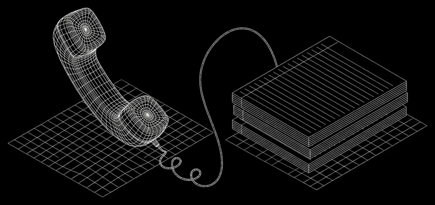 Isometric wireframe illustration for Post Call Analysis