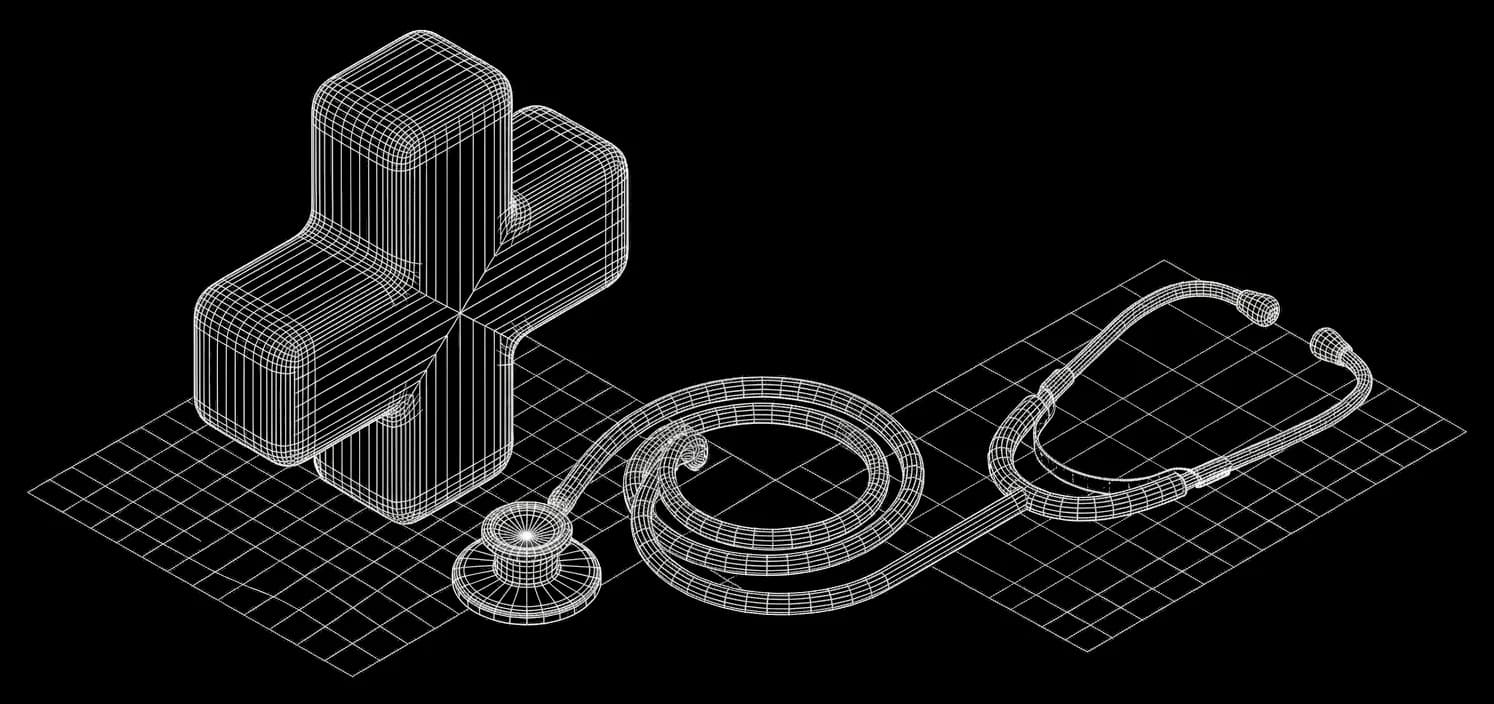 Isometric wireframe illustration for Healthcare