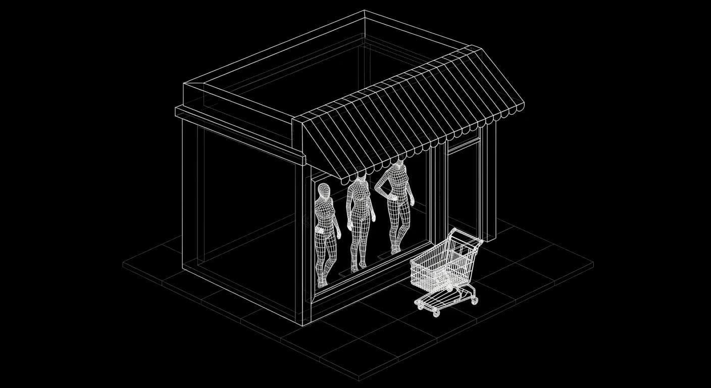Isometric wireframe illustration for Retail & Consumer