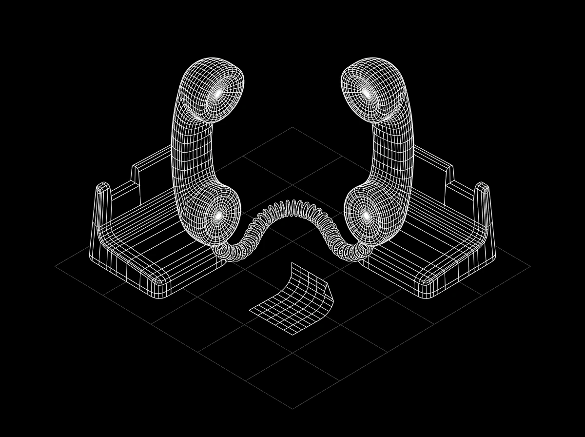 Isometric wireframe icon for Warm Transfer
