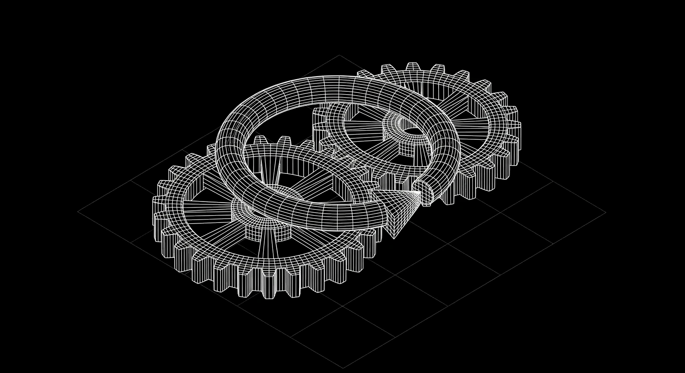 Isometric wireframe icon for Self-Improving Analyzer