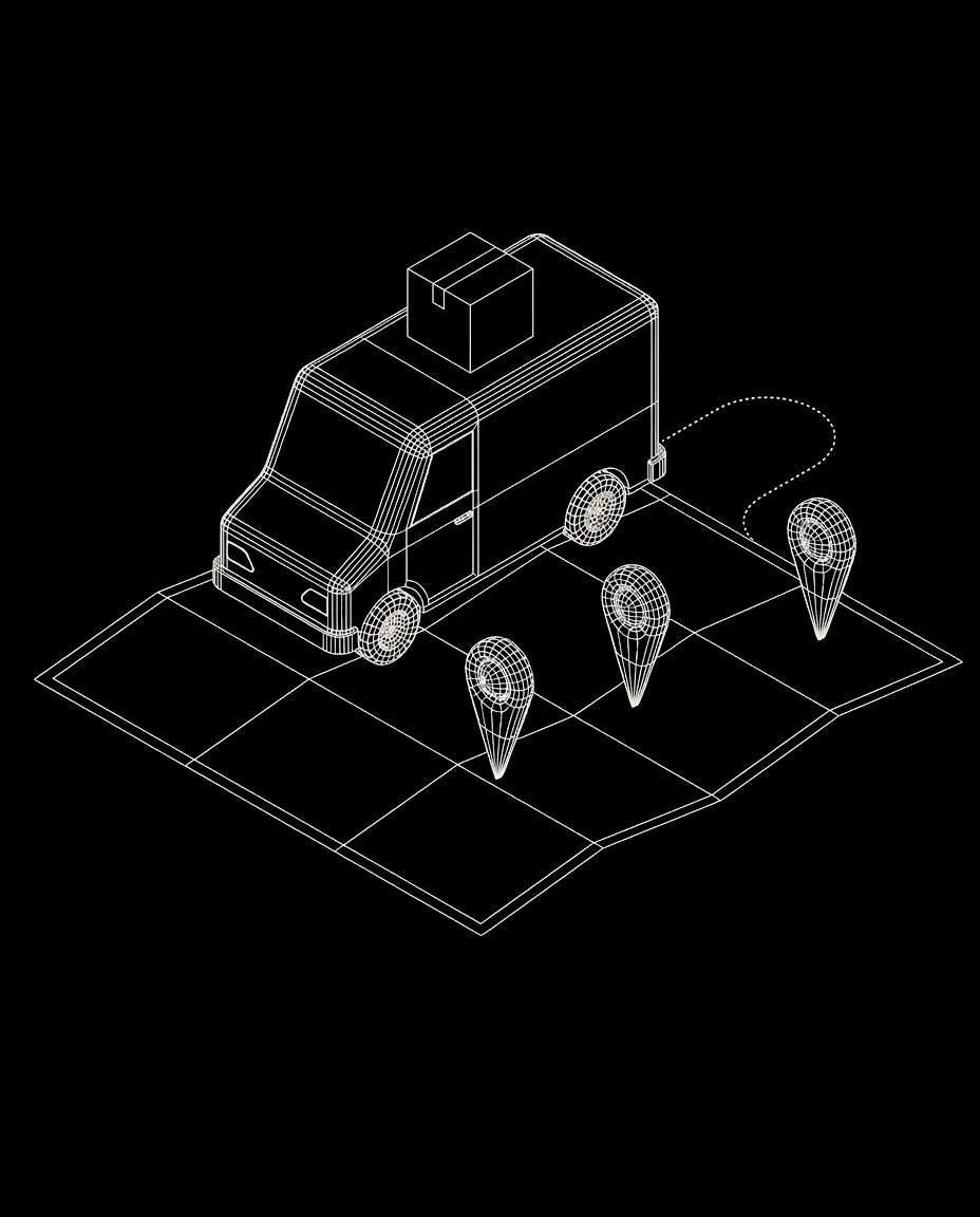 Isometric wireframe icon for Delivery Tracking